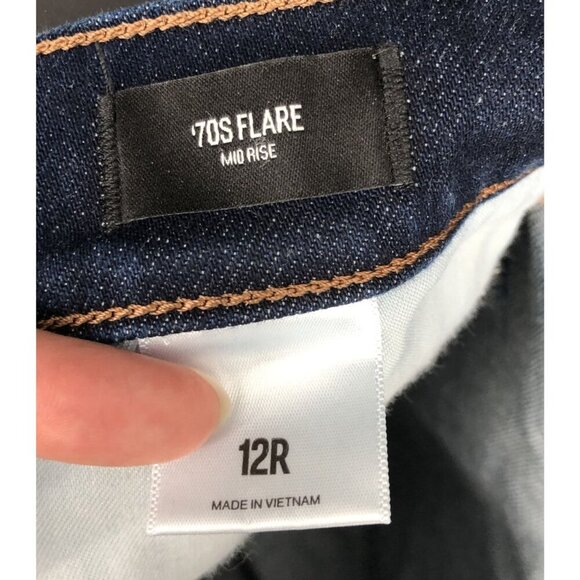 Express Women's 70s Flare Mid Rise Jeans 12R Blue Dark Wash y2k Cotton Blend - Picture 4 of 9